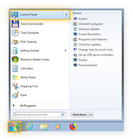 Opening the Control Panel in Windows 7 Ultimate