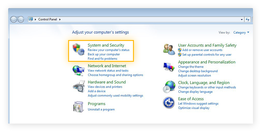 The Control Panel in Windows 7 Ultimate