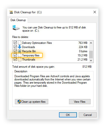 Excluindo arquivos temporários no Modo de Segurança para ajudar a remover vírus do PC.