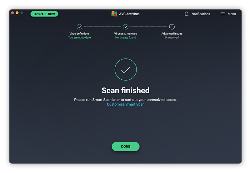 Completing malware removal with AVG AntiVirus FREE for Mac.
