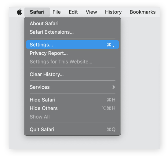 Öffnen der Safari-Einstellungen auf dem Mac, um Malware in Browser-Erweiterungen zu entfernen.