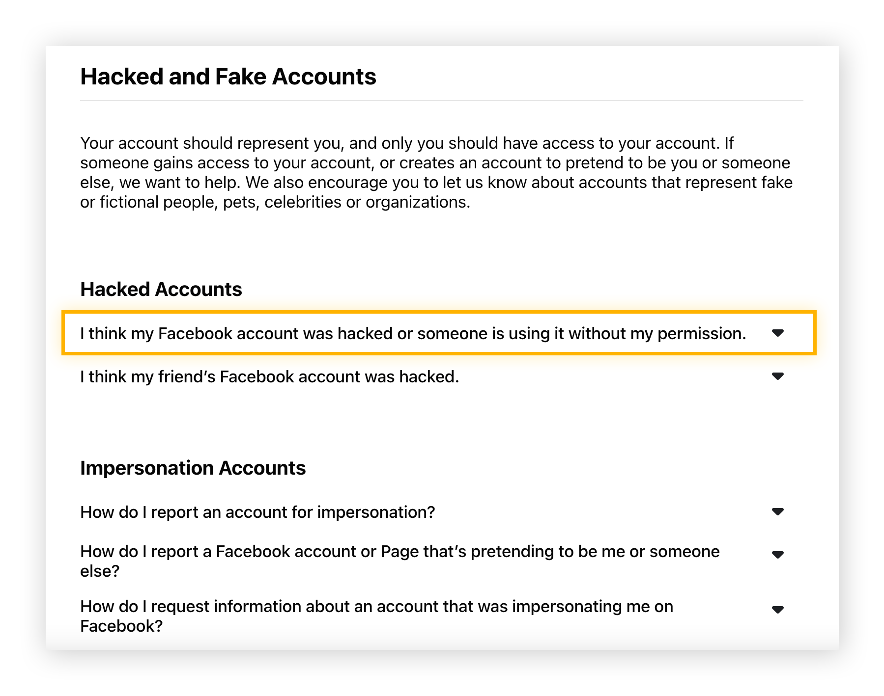 Segnala un account Facebook hackerato e riottieni l'accesso utilizzando la funzionalità Assistenza guidata di Facebook.