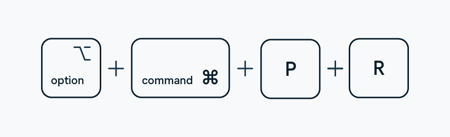 Houd de volgende toetsen op uw toetsenbord ingedrukt: Option, Command, P en R.