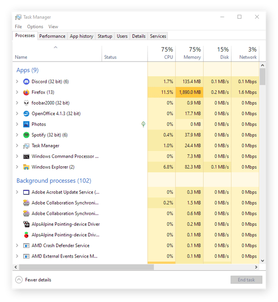 Screenshot vom Taskmanager, in dem möglicherweise ein Programm angezeigt wird, das eine Datei auf der externen Festplatte benutzt.