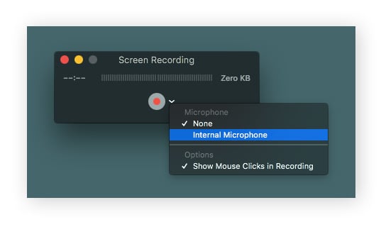 Clicking the Record button to screen record on Mac with QuickTime Player.