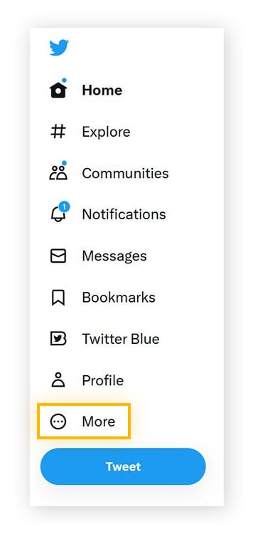 The desktop Twitter menu, with the More option highlighted