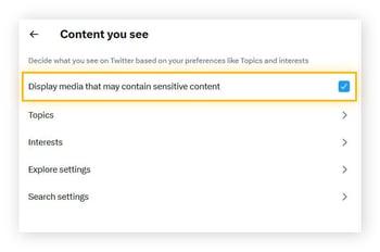 The checkbox next to Hide sensitive content will prevent or allow sensitive content from being displayed in your search results