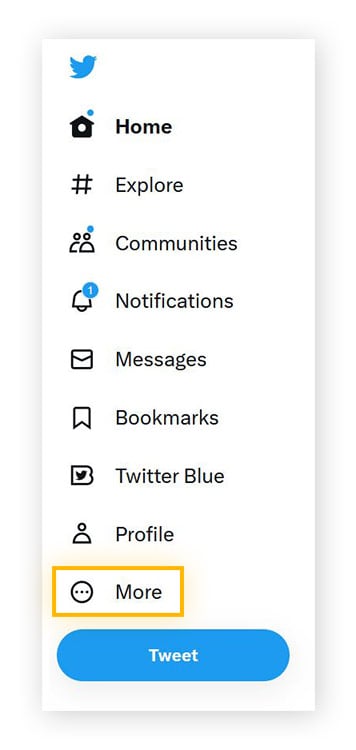 The main Twitter menu on desktop with the More option highlighted