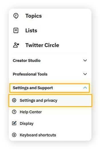 Acesse Configurações e suporte e, em seguida, Configurações e privacidade