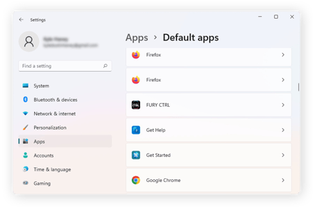 Select the default browser of your choice from the default apps list to define the browser to use for a determined file type