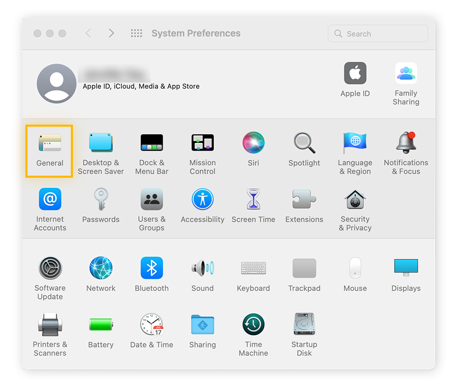 Finding the General section in your Mac’s System Preferences