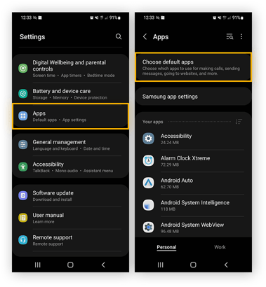 Otevření aplikací pro Android pro výběr výchozích aplikací