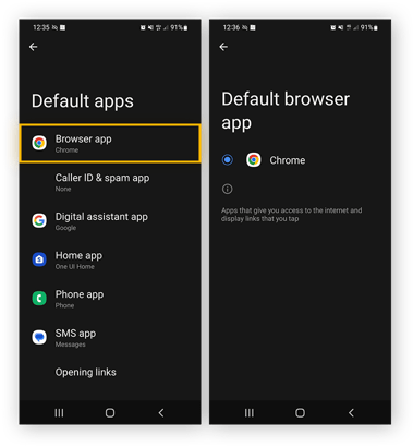 Výběr vaší výchozí navigační aplikace v nastavení Android