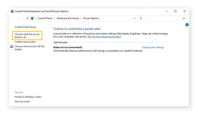 Editar la función del botón de inicio/apagado en Windows 10