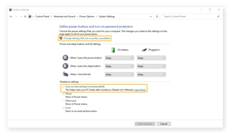  Merk av i boksen for å slå på rask oppstart (anbefales) I Windows 10.