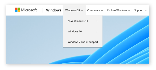 Escolhendo uma versão do Windows no site da Microsoft