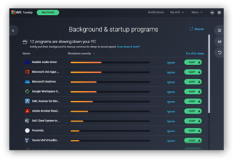  Snoozing bakgrunn og oppstartsprogrammer med AVG TuneUp