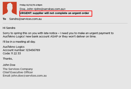 Email scams often include urgent language to try to encourage you to click.