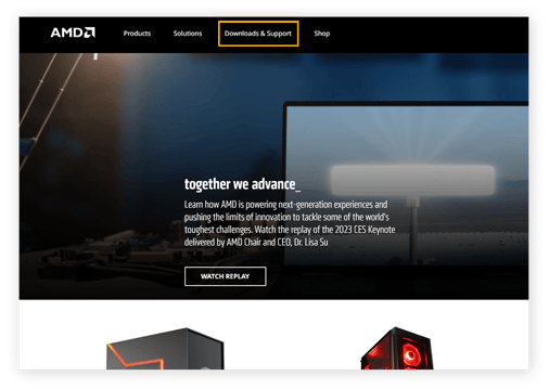 AMD ana sayfasındaki indirmeler ve destek bölümüne gitmek