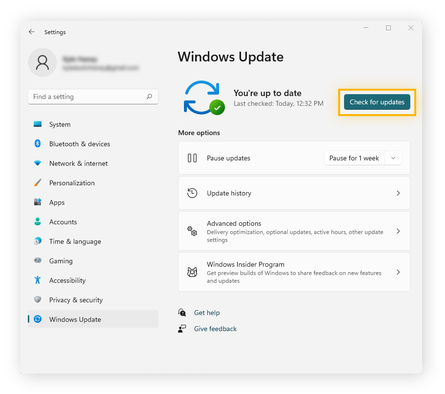 Compruebe las actualizaciones de software en Windows 11 mediante Windows Update.