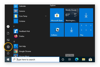 Windows 10'daki Başlat menüsünden ayarları açma