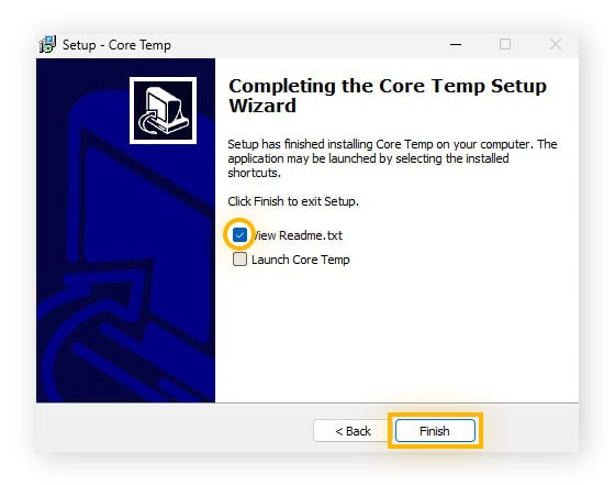 Choosing to launch Core Temp's Readme.txt