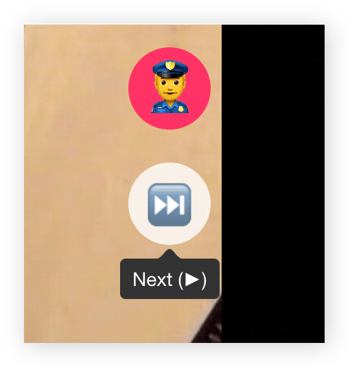 Gli utenti dell'app Monkey possono fare clic sull'icona del poliziotto per segnalare contenuti non appropriati al team dei moderatori.