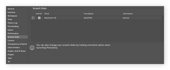 Changing the drive for your Photoshop scratch disk on Mac.