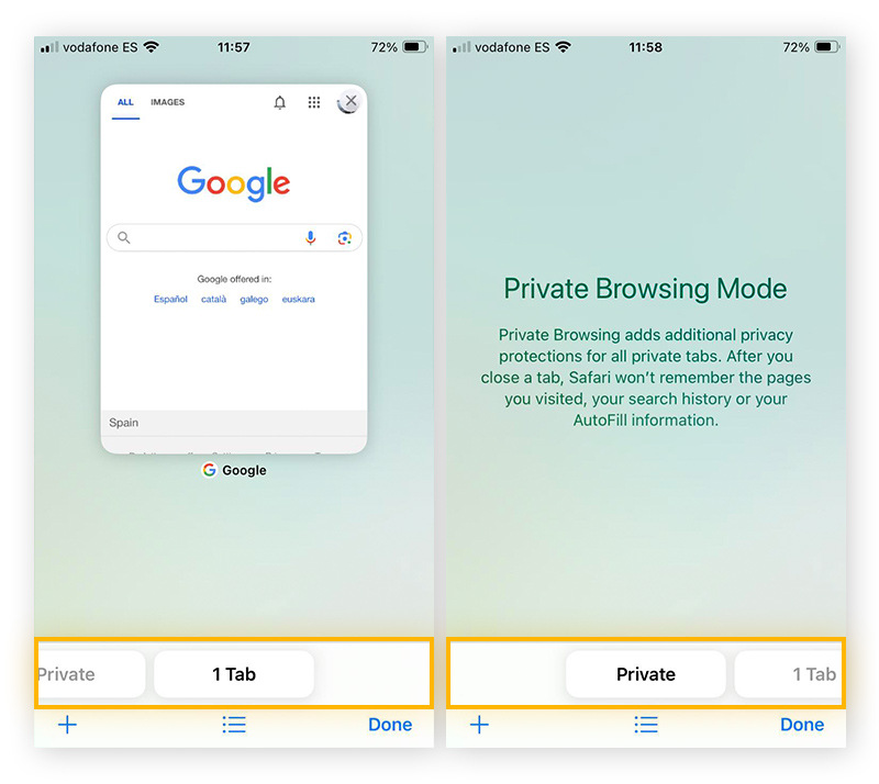 Opening a new Private Browsing tab in Safari for iOS.