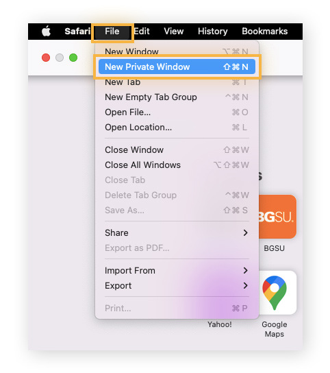 Opening a new Private Window in Safari for Mac.