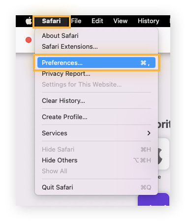 Select Preferences from the Safari menu at the top of the screen