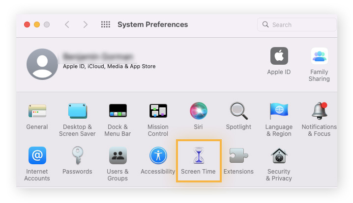 Click the Screen Time icon in the System Preferences menu