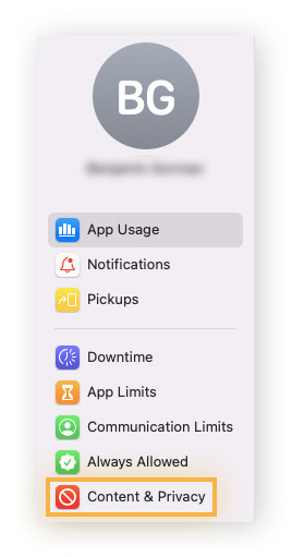 Select Content & Privacy from the Screen Time sidebar