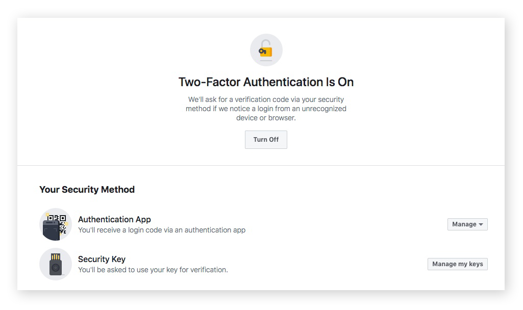 Verifying two-factor authentication on your Facebook account.