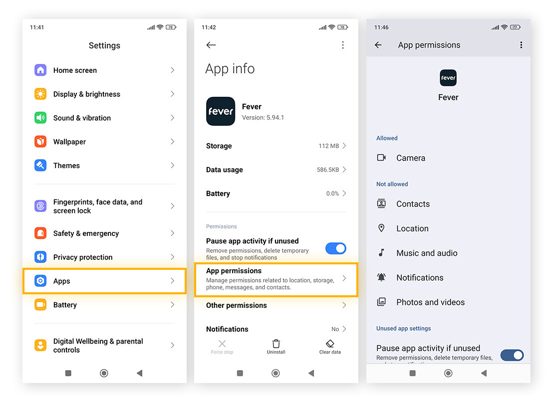 Changing app permissions on Android.