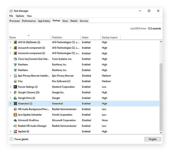 The Task Manager in Windows 10