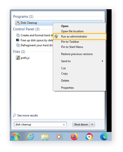 Running the Disk Cleanup tool as an administrator in Windows 7