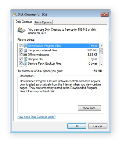 Herramienta Liberador de espacio en disco de Windows 7