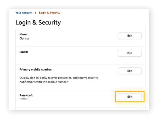 Modifica la password dell'account Amazon