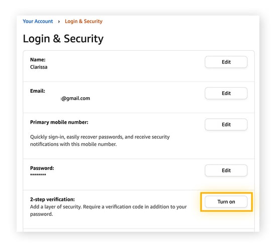 Turn on two-step verification on your Amazon account