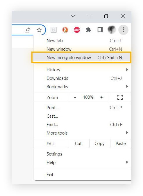Selecione “Nova janela anônima” no menu de configurações do Chrome para começar a navegar com privacidade.