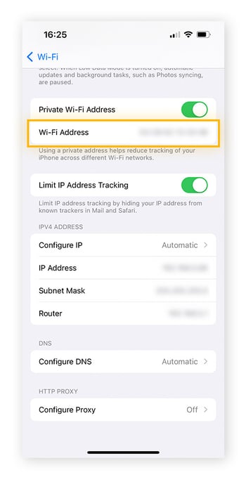 Screenshot showing how to find network security key on iPhone
