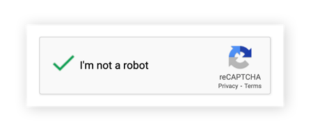 A No CAPTCHA reCAPTCHA pop-up box with the text "I'm not a robot" and a checkbox next to it