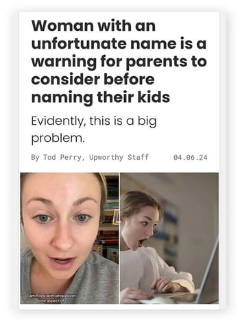 An example clickbait headline that compels users to read an article to avoid problematic names for future children.