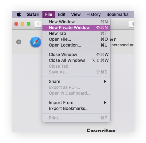 Enable private browsing in Safari by selecting New Private Window.