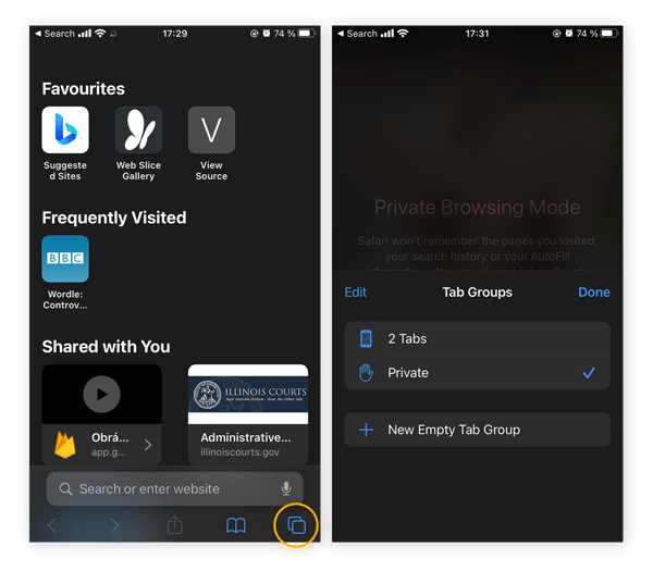 Utilizar la navegación privada de Safari en un iPhone o iPad