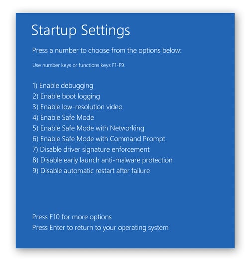 Para entrar en modo seguro en Windows, elija una opción y pulse el número correspondiente.