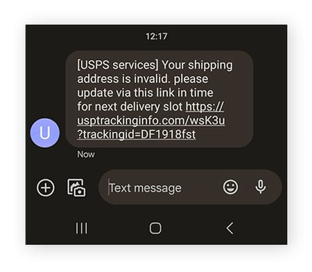 A real-life example of a USPS scam text.