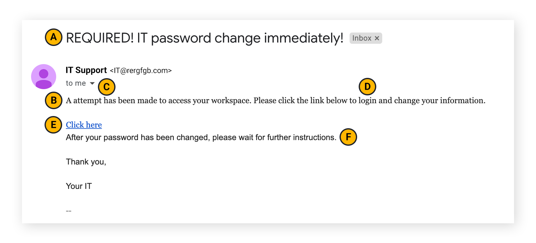 Un correo electrónico de phishing personalizado a menudo incluye errores sutiles (u obvios) después de una inspección más cercana.