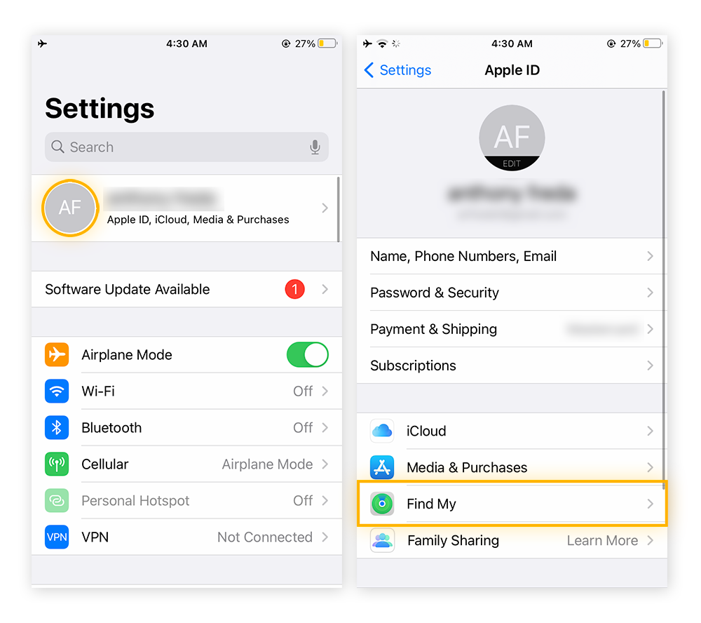 Opening iCloud settings to access the Find My feature.